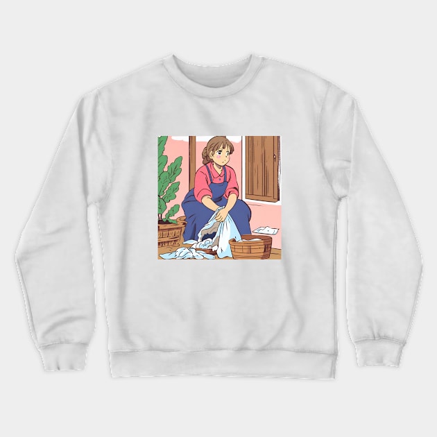 village girl washing laundry Crewneck Sweatshirt by Canimsubensila 